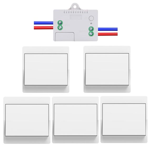 Cerhot funk lichtschalter 5er set outdoor funkschalter 230v funk lichttaster funk-wandschalter funkschalter fernbedienung batterielos kabellose lichtschalter funktaster für Lichter (EU 1Gang 5V1 A)
