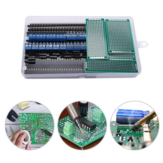 VooGenzek 75 Stück-Leiterplatten-Kits + 20 Stück Doppelseitige Leiterplatten Prototypkarten+ 20 Stück Stecker / Buchse Header Connector + 15 Stück 2/3Pin Schraubklemme + 20 Stück Nylonsäule