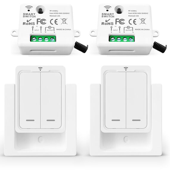 Tedeligo Kabelloses Lichtschalter Set, Mobiler Funksender Wandsender 2 in 1 Funkschalter Licht 100M Reichweite Funk Lichtschalter Für 230V Lampe Leistung Bis Zu 2500W, Keine Verkabelung Erforderlich