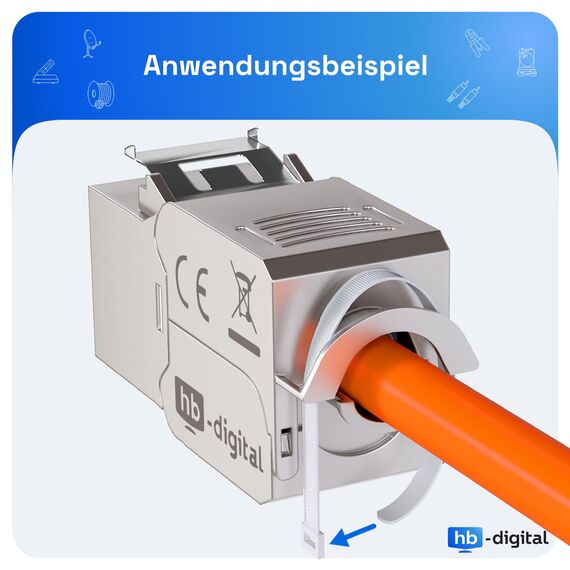 HB-DIGITAL 4x CAT 6a Keystone RJ45 Modul Buchse für starre LAN Kabel - GHMT Zertifiziert - 10 Gbit/s AWG 23-26 werkzeuglos LSA vollgeschirmt STP vergoldete Kontakte für Patchpanel Netzwerkdose