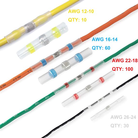 200pcs Lötverbinder Schrumpfverbinder Wasserdicht Set, 4 types Schrumpfschweißen Stoßverbinder Lötdichtungsdrahtverbinder Wärmeschrumpf Stoßverbinder Elektrische Stoßklemmen Schmelzverbinder Kfz