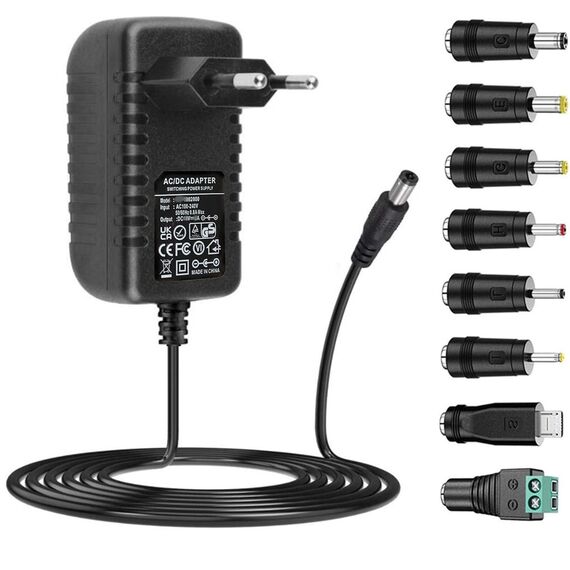 ZUOKENZU AC Adapter 9V 2A Netzteil AC220V zu DC9V 500mA 1000mA 1500mA 2000mA Leistungstreiber 5,5mm mit 8 DC Steckeradaptern Konverter Wechselrichter Ladegerät Transformator AC-DC Adapter (DC9V~2A)