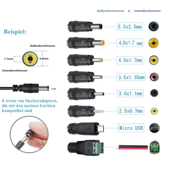 ZUOKENZU AC Adapter 24V 1A Netzteil AC220V zu DC24V 500mA 1000mA Leistungstreiber 5,5mm mit 8 DC Steckeradaptern Konverter Wechselrichter Ladegerät Transformator AC-DC Adapter (DC24V~1A)