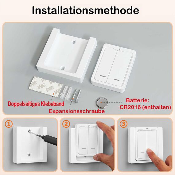 Tedeligo Kabelloser Lichtschalter Satz Funk, Mobiler Funksender Wandsender Licht 230V 100M Reichweite Funk Lichtschalter Für Lampe Keine Verkabelung Erforderlich, Leistung Bis Zu 2500W