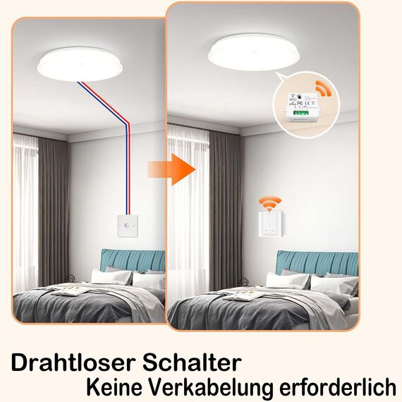Tedeligo Kabelloses Lichtschalter Set, Mobiler Funksender Wandsender 2 in 1 Funkschalter Licht 100M Reichweite Funk Lichtschalter Für 230V Lampe Leistung Bis Zu 2500W, Keine Verkabelung Erforderlich