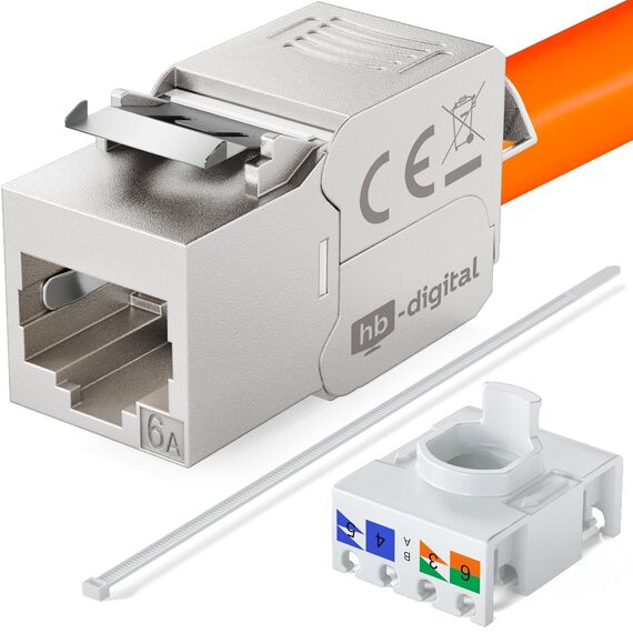 HB-DIGITAL 4x CAT 6a Keystone RJ45 Modul Buchse für starre LAN Kabel - GHMT Zertifiziert - 10 Gbit/s AWG 23-26 werkzeuglos LSA vollgeschirmt STP vergoldete Kontakte für Patchpanel Netzwerkdose