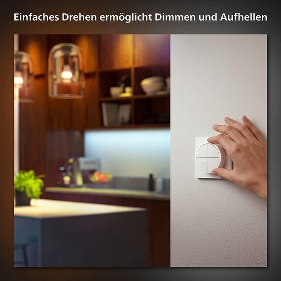 Philips Hue Tap Dial Schalter für Hue Lichtsysteme, Smarter Dimmer zur Steuerung von Leuchten, kabelloser Lichtschalter ohne Installation, weiß