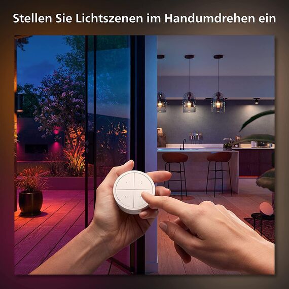 Philips Hue Tap Dial Schalter für Hue Lichtsysteme, Smarter Dimmer zur Steuerung von Leuchten, kabelloser Lichtschalter ohne Installation, weiß