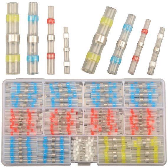 200pcs Lötverbinder Schrumpfverbinder Wasserdicht Set, 4 types Schrumpfschweißen Stoßverbinder Lötdichtungsdrahtverbinder Wärmeschrumpf Stoßverbinder Elektrische Stoßklemmen Schmelzverbinder Kfz