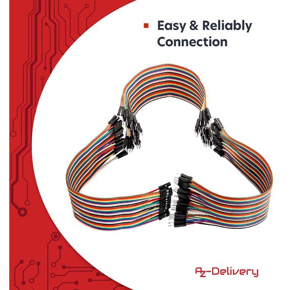 AZDelivery Jumper Wire Kabel 3 x 40 STK. je 20 cm M2M/ F2M / F2F kompatibel mit Arduino und Raspberry Pi Breadboard inklusive E-Book!