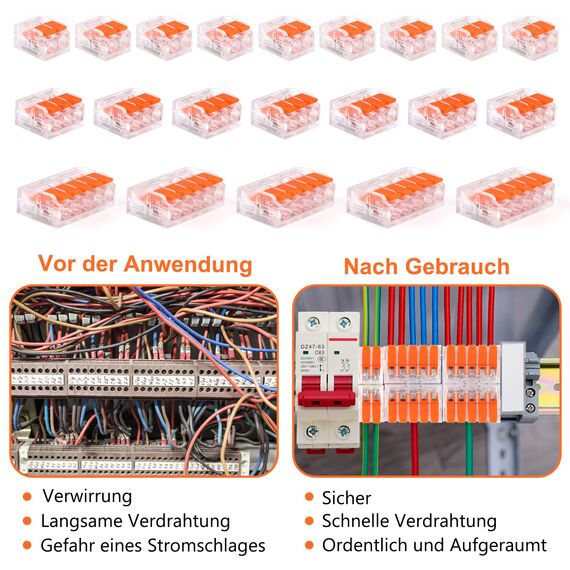 Kabelverbinder Kabelklemmen Elektro, 60 Stück Verbindungsklemmen Klemme mit Betätigungshebel, 4mm² Leiter Klemme Lüsterklemmen Verbindungsklemme Kombiniert Werden für Feste Kabe 2-3-5 Leiter