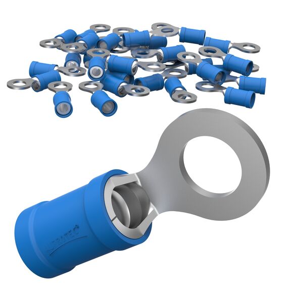 AUPROTEC 25x Ringkabelschuhe 1,5-2,5 mm² blau Loch-Ø M5 Teillisoliert PVC RV Kabel-Verbinder aus Kupfer verzinnt