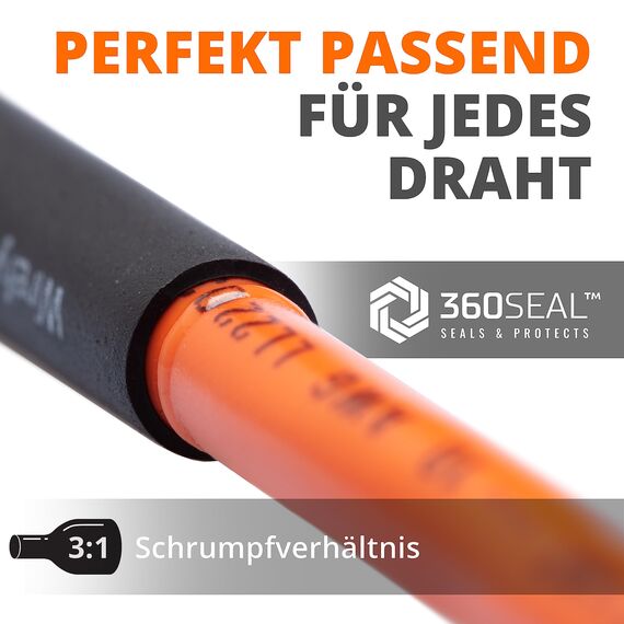 Wirefy Polymer Schrumpfschlauch Set (180 Stk) - Schrumpfschlauch mit Kleber wasserdicht - 3:1 Schrumpfschläuche - Heat Shrink Tube - Doppelwandig - Schwarz