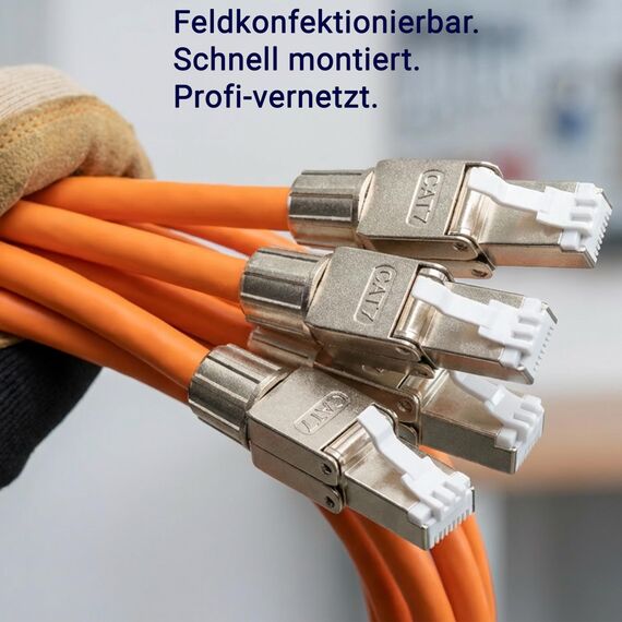 4x RJ45 Stecker CAT 7 werkzeuglos 10 GBit/s 600 MHz Netzwerkstecker geschirmt PoE für CAT8 CAT7A CAT7 CAT6A Verlegekabel Netzwerkkabel Installationskabel AWG 22-24 LAN Kabel vergoldete Kontakte