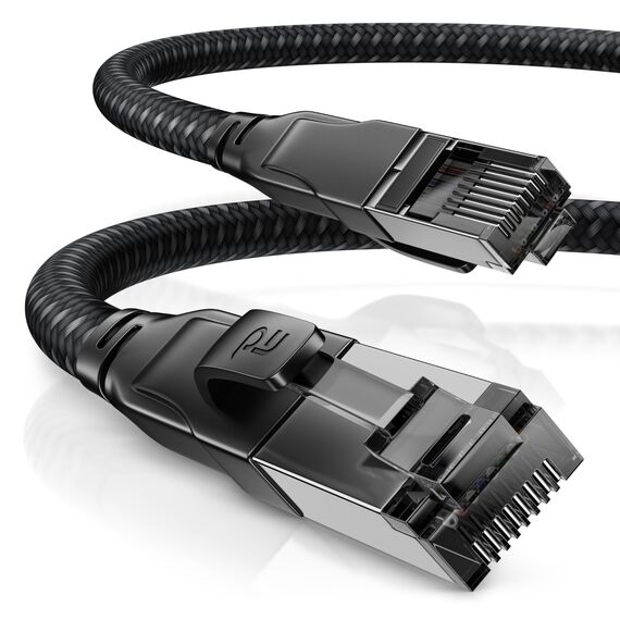 CSL CAT8.1 Netzwerkkabel 40 Gbits - 2m - Baumwollmantel - Black Series - LAN Kabel Patchkabel RJ45 - CAT8 Gigabit Ethernet Cable - 40000 Mbits - S/FTP PIMF Schirmung - kompatibel zu CAT6 CAT7