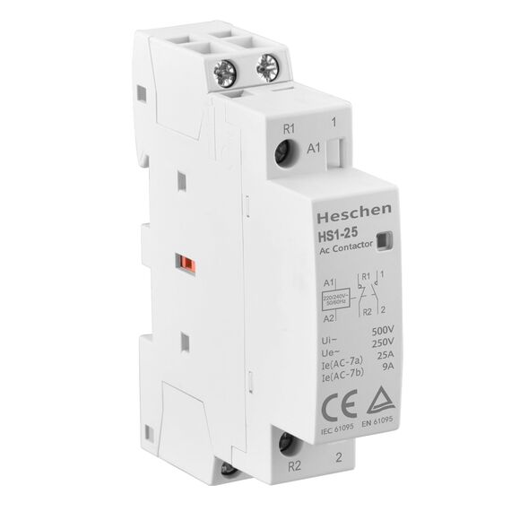 Heschen Haushalts-Wechselstromschütz, HS1-25, 2-polig, 1NO, 1NC, AC 220 V/240 V Spulenspannung, 35mm DIN-Schienenhalterung, CE-TUV-Liste