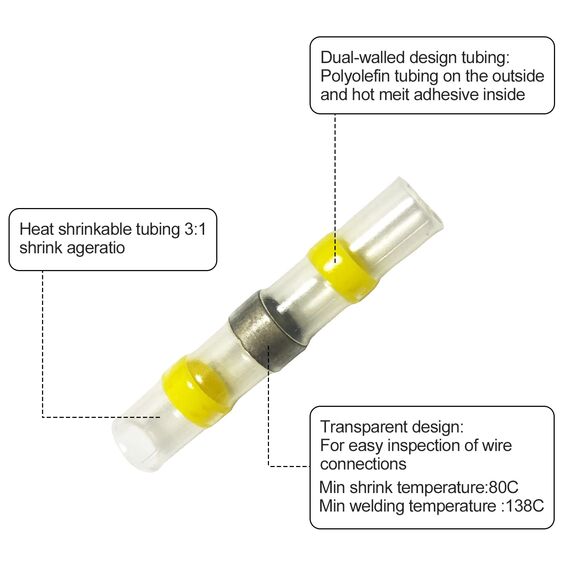 Newaner 120 stück kabelverbinder wasserdicht isoliert, 4 Größen 26-10AWG lötverbinder mit schrumpfschlauch, quetschver/stoßver/schrumpfverbinder für Elektronikindustrie, Schrumpfverhältnis 3:1