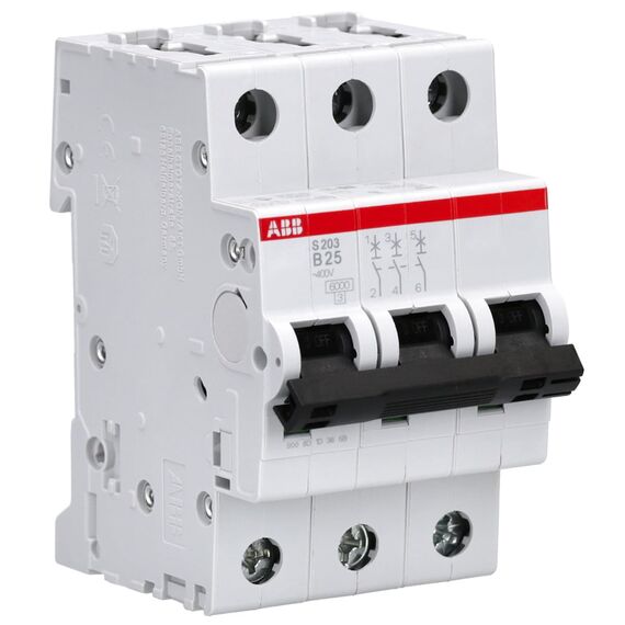 ABB S203-B25 MCB Leitungsschutzschalter Typ B, 3P 25A 400V 6 kA System Pro M Compact 2CDS253001R0255