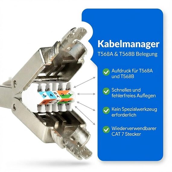 CAT 7 RJ45 Stecker 10 GBit/s 600 MHz Netzwerkstecker werkzeuglos PoE für CAT8 CAT7A CAT7 CAT6A Netzwerkkabel Verlegekabel Installationskabel AWG 22-24 LAN Kabel Crimpstecker Vergoldete Kontakte
