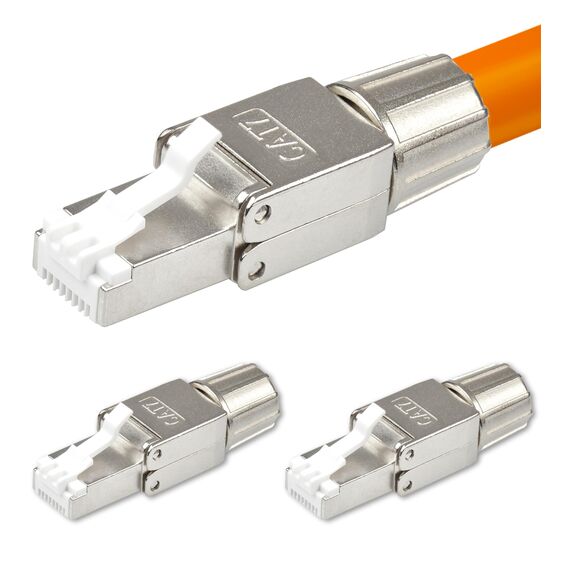 3x CAT 7 RJ45 Stecker 10 GBit/s 600 MHz Netzwerkstecker werkzeuglos PoE für CAT8 CAT7A CAT7 CAT6A Netzwerkkabel Verlegekabel Installationskabel AWG 22-24 LAN Kabel Crimpstecker Vergoldete Kontakte