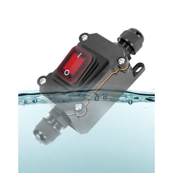 QWORK® IP65 wasserdichter Inline-Kabelschalter mit roter Kontrollleuchte, 220V 30A, DPST-Wippschalter, Dual-Positions Ein/Aus Wippschalter