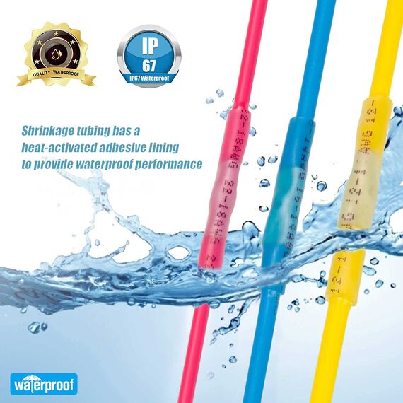 Kuject Stoßverbinder 210stk Kabelverbinder, Quetschverbinder Wasserdicht Schrumpfverbinder Set 10-22 AWG Stossverbinder