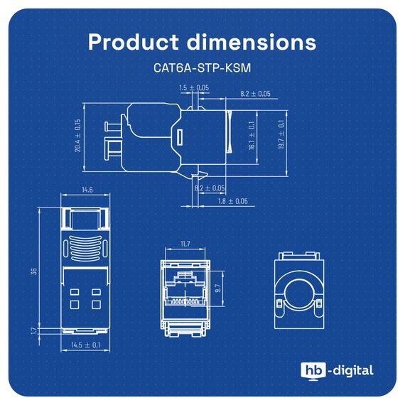 HB-DIGITAL 1x CAT 6a Keystone RJ45 Modul Buchse für LAN Kabel - GHMT Zertifiziert - 10 Gbit/s bis 500 MHz AWG 22-24 werkzeuglos LSA vollgeschirmt STP Einbaubuchse für Patchpanel und Netzwerkdose