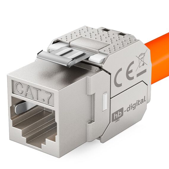 HB-DIGITAL 1x CAT 7 Keystone RJ45 Modul Buchse für starre LAN Kabel 10 Gbit/s AWG 22-24 werkzeuglos LSA vollgeschirmt STP vergoldete Kontakte für Patchpanel Netzwerkdose