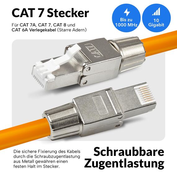 3x CAT 7 RJ45 Stecker 10 GBit/s 600 MHz Netzwerkstecker werkzeuglos PoE für CAT8 CAT7A CAT7 CAT6A Netzwerkkabel Verlegekabel Installationskabel AWG 22-24 LAN Kabel Crimpstecker Vergoldete Kontakte