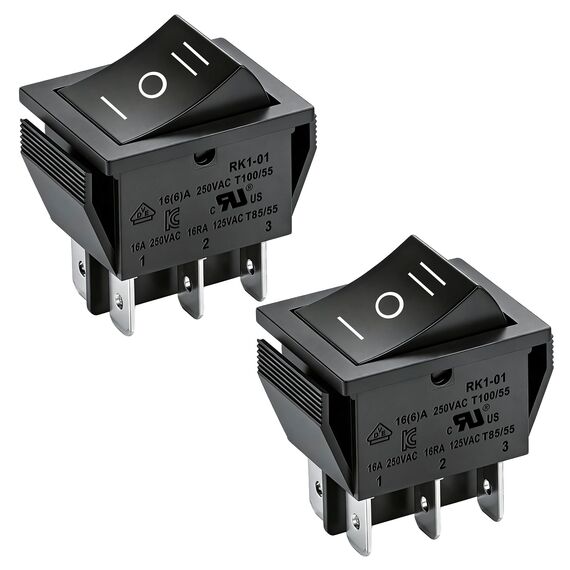 Heschen Kippschalter Ein-Aus-Ein, DPDT, 6 Endpunkte, 16 A 250 VAC, Schwarz, 2 Stück