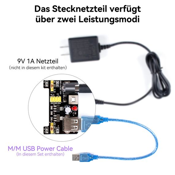 Miuzei Starter Kit Breadboard Set Kompatibel mit Arduino Einschließlich Stromversorgungsmodul Jumper Kabel Widerstand Sortiment Steckbrett Led Dioden Set für Anfänger Elektronik Bausa