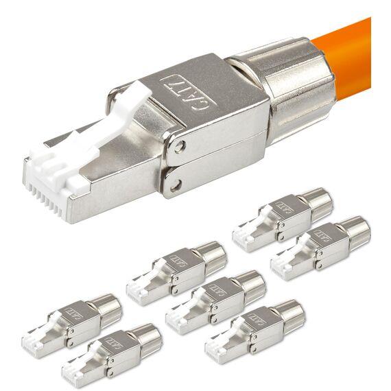 8x CAT 7 RJ45 Stecker 10 GBit/s 600 MHz Netzwerkstecker werkzeuglos PoE für CAT8 CAT7A CAT7 CAT6A Netzwerkkabel Verlegekabel Installationskabel AWG 22-24 LAN Kabel Crimpstecker Vergoldete Kontakte