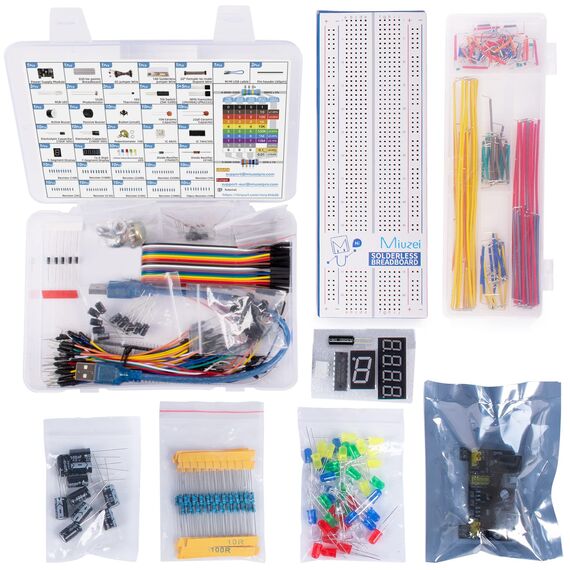 Miuzei Starter Kit Breadboard Set Kompatibel mit Arduino Einschließlich Stromversorgungsmodul Jumper Kabel Widerstand Sortiment Steckbrett Led Dioden Set für Anfänger Elektronik Bausa