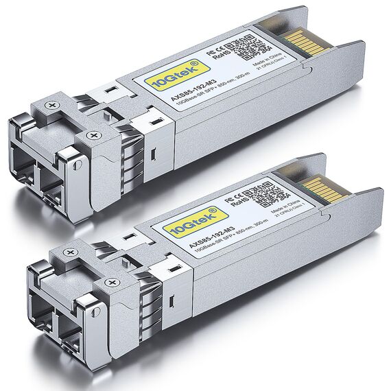 10Gtek 2-Stück 10Gb SFP+ SR Multimode Modul, 10GBase-SR LC Transceiver Kompatibel für Cisco SFP-10G-SR, Meraki, Mikrotik, Ubiquiti UniFi, Netgear, Zyxel, D-Link, TP-Link, Open Switch