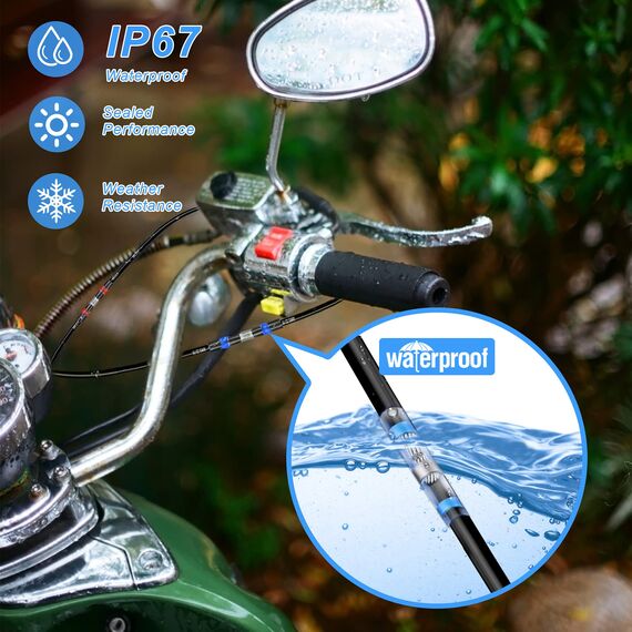 Lötverbinder mit Schrumpfschlauch Kuject 400stk Wasserdichte Kabelverbinder Schrumpfverbinder Schmelzverbinder Stoßverbinder für Motorrad (Rot Weiß Gelb Blau)