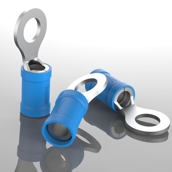 AUPROTEC 100x Ringkabelschuhe 1,5-2,5 mm² blau Loch-Ø M6 Teillisoliert PVC RV Kabel-Verbinder aus Kupfer verzinnt