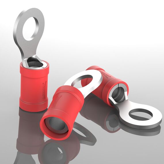 AUPROTEC 100x Ringkabelschuhe 0,5-1,5 mm² rot Loch-Ø M12 Teillisoliert PVC RV Kabel-Verbinder aus Kupfer verzinnt