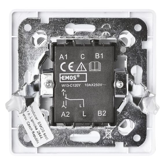 EMOS Wechselschalter in Weiss (Glanz), Lichtschalter mit einer Wippe, 250 V~/10 AX, Kunststoff, ohne Unterputzdose, Schutzklasse IP20 für Innen, 8 x 8 x 5 cm