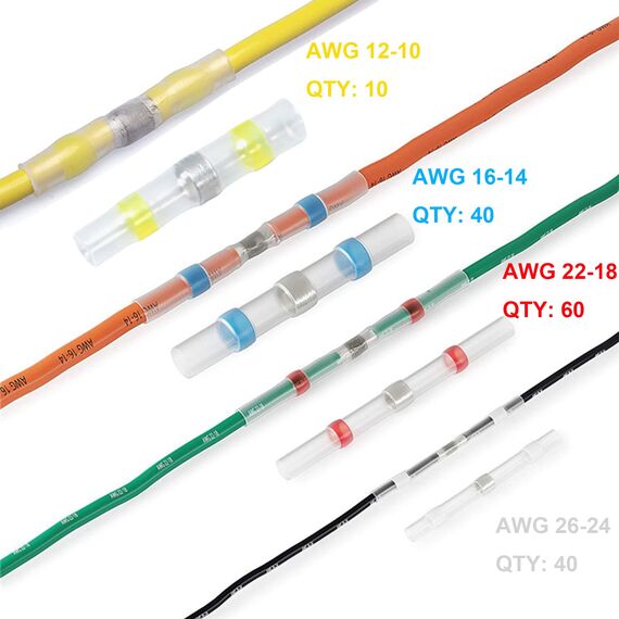 150pcs Lötverbinder Schrumpfverbinder Wasserdicht Set, 4 types Schrumpfschweißen Stoßverbinder Lötdichtungsdrahtverbinder Wärmeschrumpf Stoßverbinder Elektrische Stoßklemmen Schmelzverbinder Kfz