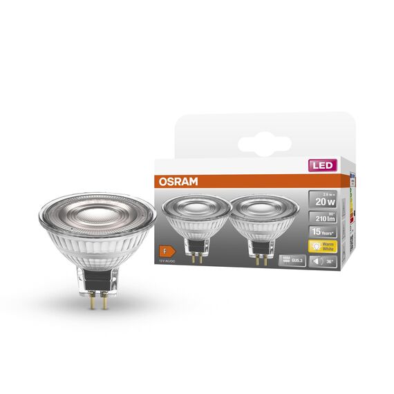 Osram Niedervolt-LED-Reflektorlampen MR16 mit Retrofit-Stecksockel. Produkteigenschaften: LED-Alternative zu Niedervolthalogenlampen, 2-pack