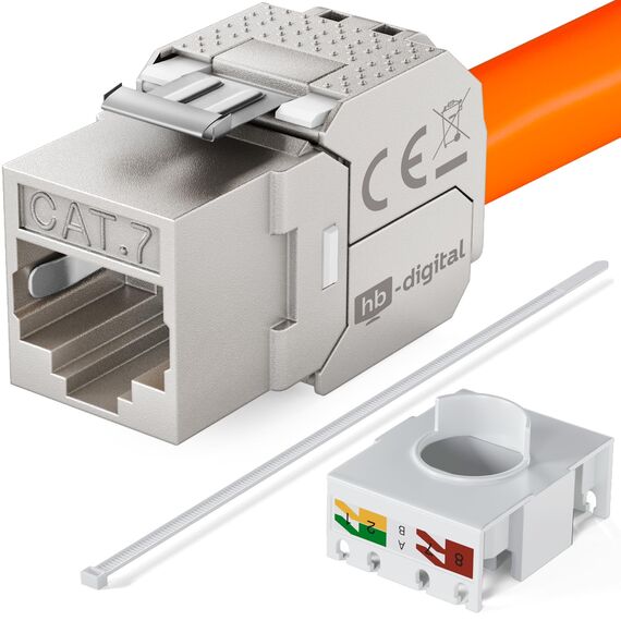 HB-DIGITAL 2x CAT 7 Keystone RJ45 Modul Buchse für starre LAN Kabel 10 Gbit/s AWG 22-24 werkzeuglos LSA vollgeschirmt STP vergoldete Kontakte für Patchpanel Netzwerkdose
