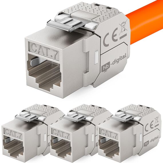HB-DIGITAL 4x CAT 7 Keystone RJ45 Modul Buchse für LAN Kabel 10 Gbit/s bis 600 MHz AWG 22-24 werkzeuglos LSA vollgeschirmt STP Einbaubuchse für Patchpanel und Netzwerkdose