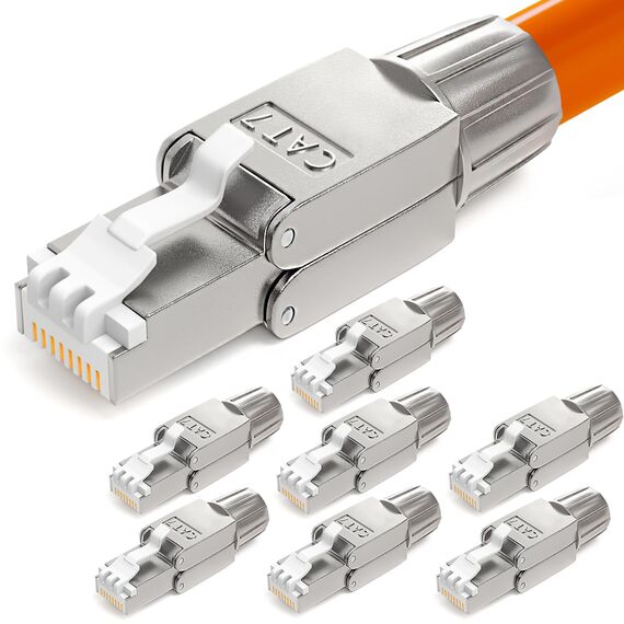 HB-DIGITAL 8x CAT 7 RJ45 Stecker Netzwerkstecker für starre LAN Kabel Verlegekabel Ethernet - werkzeuglos LSA - 10 Gbit/s AWG 22-24 vollgeschirmt STP 50μ vergoldete Kontakte