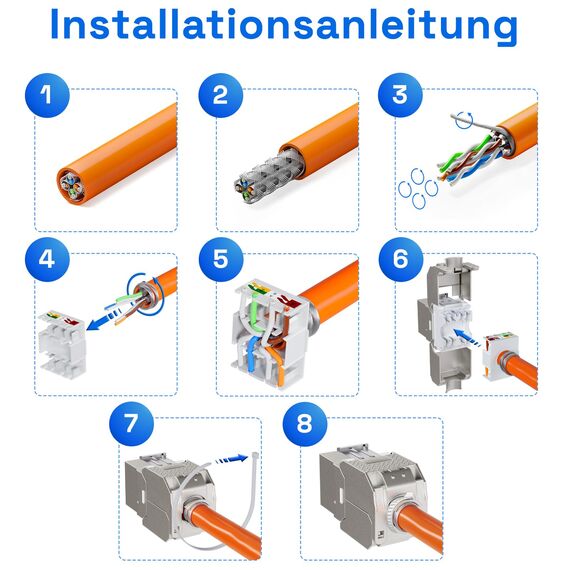 HB-DIGITAL 2x CAT 7 Keystone RJ45 Modul Buchse für starre LAN Kabel 10 Gbit/s AWG 22-24 werkzeuglos LSA vollgeschirmt STP vergoldete Kontakte für Patchpanel Netzwerkdose
