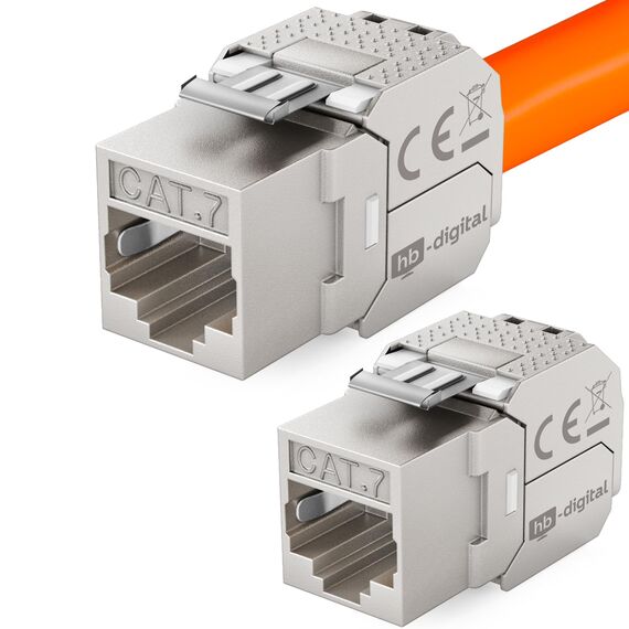 HB-DIGITAL 2x CAT 7 Keystone RJ45 Modul Buchse für starre LAN Kabel 10 Gbit/s AWG 22-24 werkzeuglos LSA vollgeschirmt STP vergoldete Kontakte für Patchpanel Netzwerkdose
