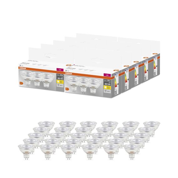 Osram LED-Reflektorlampen MR16 mit Retrofit-Stecksockel, 50 Watts Ersatz, GU5.3, MR16 reflector, 2700 Kelvin, Klares Glass, 30-er Pack