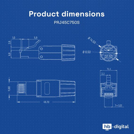 HB-DIGITAL 24x CAT 8 RJ45 Stecker Netzwerkstecker für starre LAN Kabel Verlegekabel Ethernet - werkzeuglos LSA - 40 Gbit/s AWG 22-26 vollgeschirmt STP 50μ vergoldete Kontakte