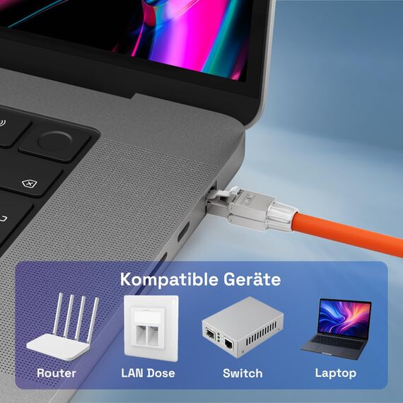 HB-DIGITAL 2x CAT 7 RJ45 Stecker Netzwerkstecker für starre LAN Kabel Verlegekabel Ethernet - werkzeuglos LSA - 10 Gbit/s AWG 22-24 vollgeschirmt STP 50μ vergoldete Kontakte