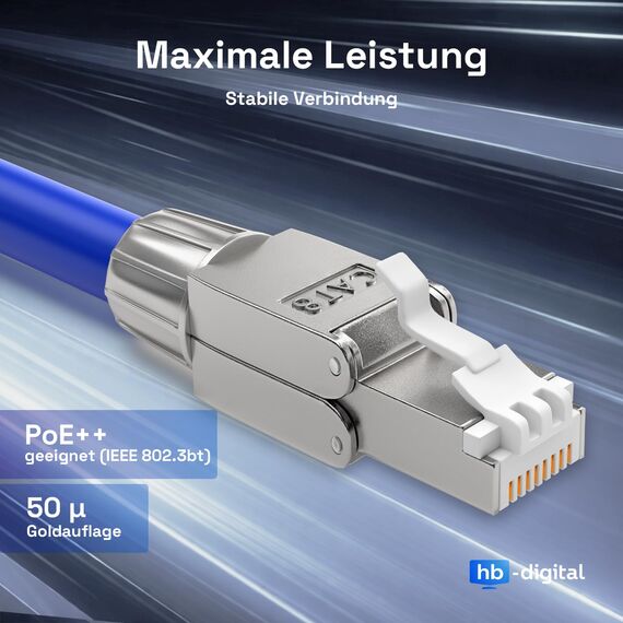 HB-DIGITAL 4x CAT 8 RJ45 Stecker Netzwerkstecker für starre LAN Kabel Verlegekabel Ethernet - werkzeuglos LSA - 40 Gbit/s AWG 22-26 vollgeschirmt STP 50μ vergoldete Kontakte