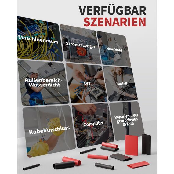 Eventronic 4:1 Schrumpfschlauch Set mit Kleber, 400 Stück Doppelwand, IP68 Schrumpfschlauch Wasserdicht, für Elektrische Isolierung und Kabelverbinder, Hohe Belastbarkeit, Das Nie Verblasst